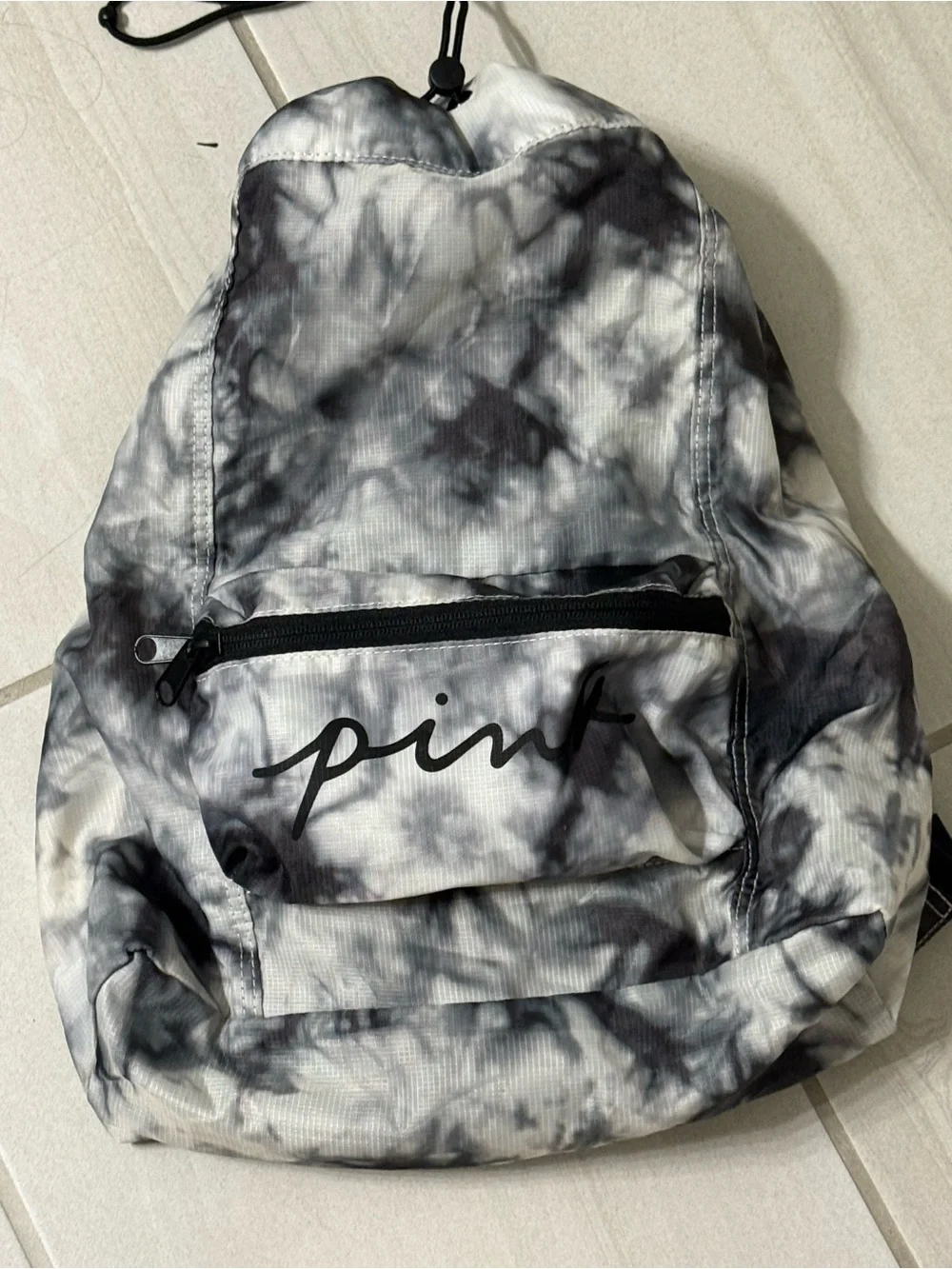 Victoria’s Secret PINK Black Gray Tie-Dye Drawstring Backpack